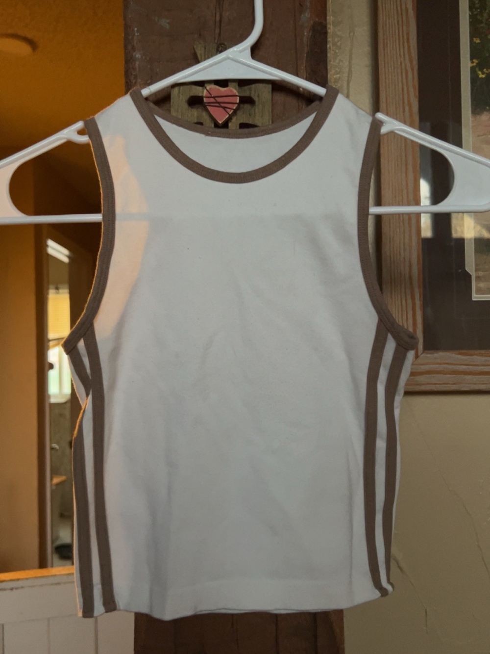 White Tank Top with Brown Trim